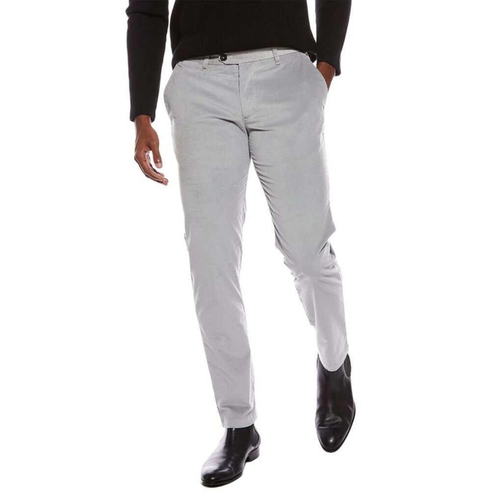 Isaia Mens  Wool-Blend Corduroy Trouser, Grey